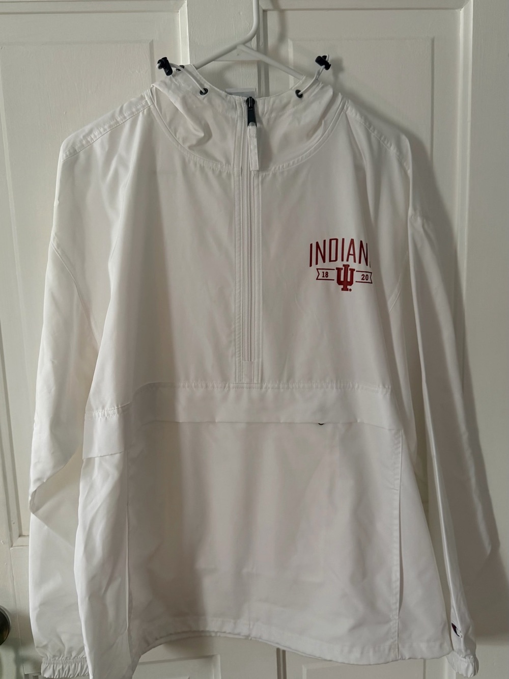Indiana University White Pullover Windbreaker with Hood Lightweight